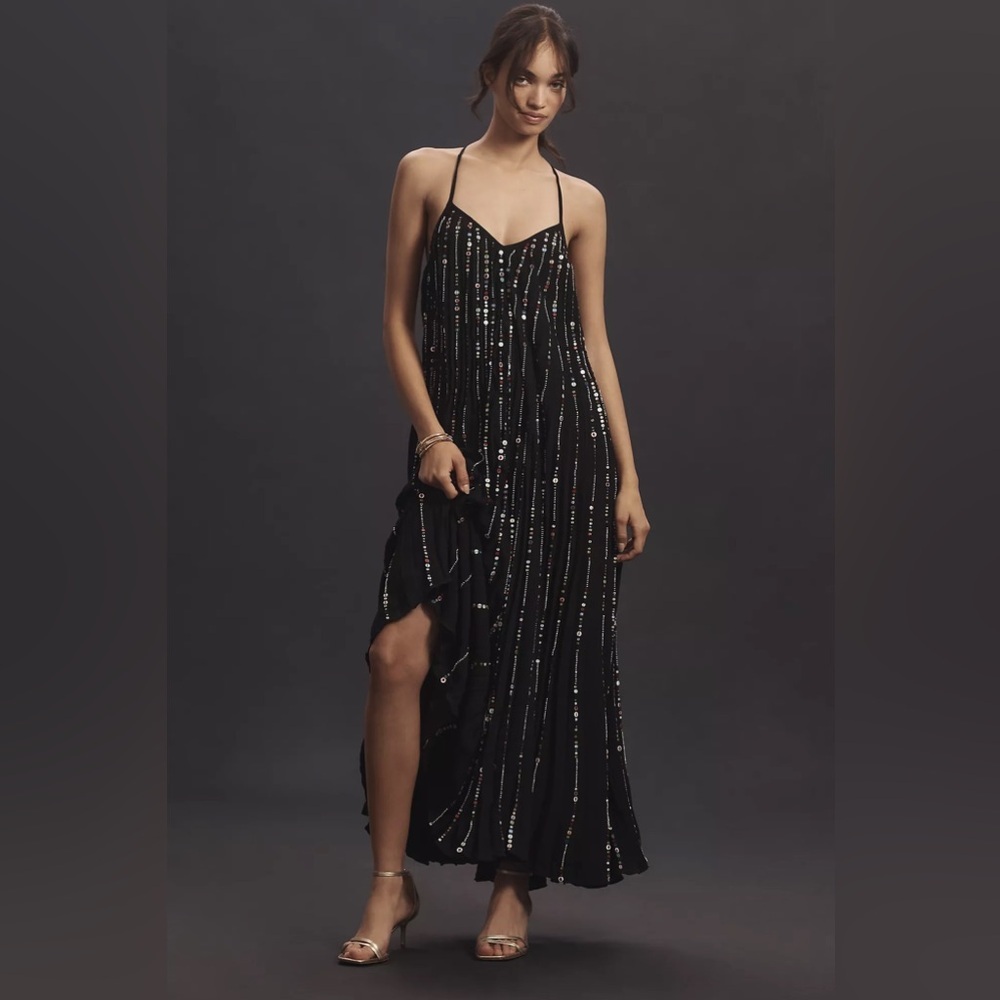 FARM Rio Elegant Black Maxi Dress with Sparkling Details - Picture 1 of 11
